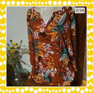 Christopher & Banks Floral V-Neck Blouse - Size Xl